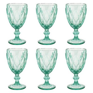 BTGLLAS Light Blue Wine Glass Goblets – Set of 6, 10oz Retro Crystal