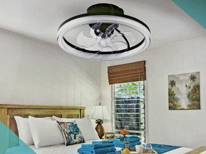 YoloOwl Bladeless Flush Mount Ceiling Fan with Bluetooth Speaker & LED Light 19.8"