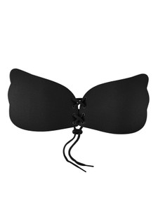 Strapless Adhesive Push Up Bra with Drawstring – Backless Black C Cup