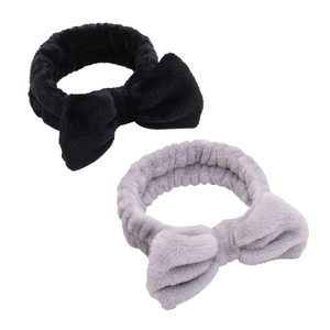 Bow Makeup Headbands 2 Pack – Black & Gray Microfiber Spa Hair Bands