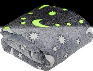 Glow in the Dark Kids Fleece Throw Blanket 50x60" – Grey Stars & Moons
