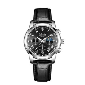 Men's Waterproof Quartz Chronograph Watch with Genuine Leather Strap & Calendar