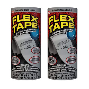 Flex Tape 8"x5' Gray Rubberized Waterproof Tape – 2 Pack