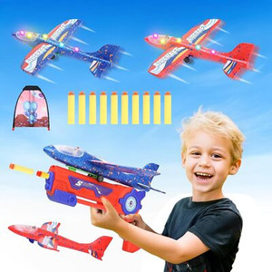 4-Pack LED Airplane Launcher Toy - Foam Glider Planes with 2 Flight Modes