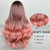 BOGSEA Ombre Pink Long Wavy Wig with Bangs – 24 Inch Heat Resistant