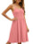 Yathon Women's Coral Spaghetti Strap Cotton Summer Dress with Pockets