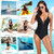 Women's One Piece Swimsuit V-Neck Tummy Control Padded Bra Metal Buckle XL