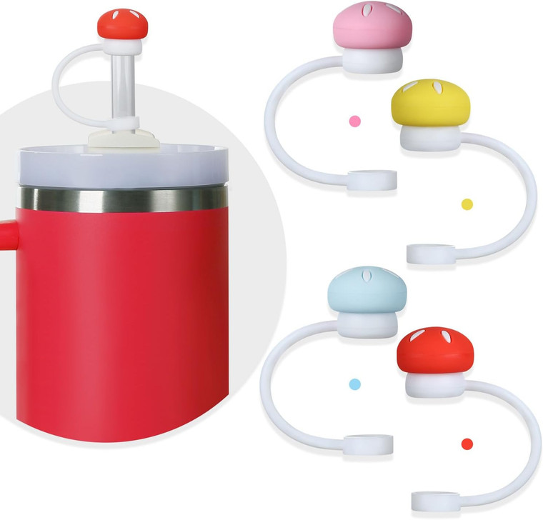 4-Pack Silicone Mushroom Straw Toppers for 10mm Stanley 30/40oz Tumblers