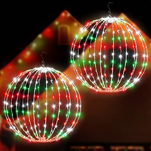 Gulfmew 16" Christmas LED Ball Sphere Lights – 192 Warm White LEDs, 2-Pack