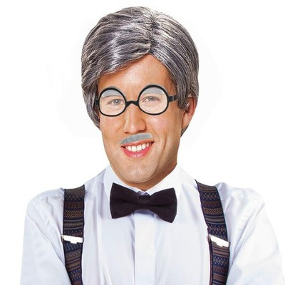 Old Man Costume Wig Set – Gray Wig, Glasses & Mustache for Halloween
