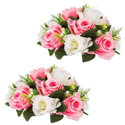 Inweder Pink & White Silk Rose Ball Centerpieces 10" – Set of 2