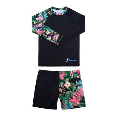 FAFSGOD Girls UPF 50+ Long Sleeve Rash Guard 2-Piece Swimsuit Set 11-12Y