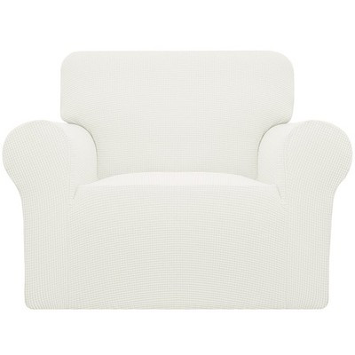 Easy-Going Cream Check Jacquard Stretch Chair Slipcover 25-32 Inch
