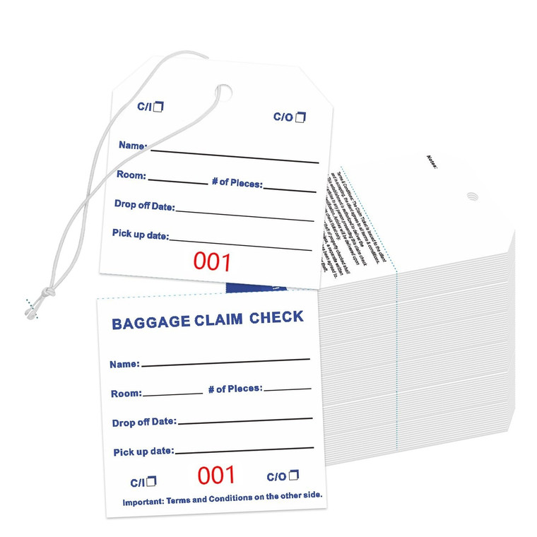 TQQBUU Numbered Baggage Claim Check Tags 001–1000 w/ Transfer Tape & Stub