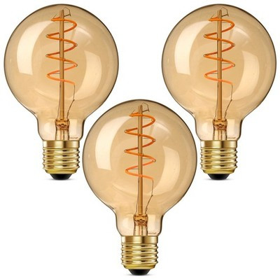 HEWASOL G25 Spiral LED Edison Bulbs 3-Pack Dimmable 4W Amber 2000K
