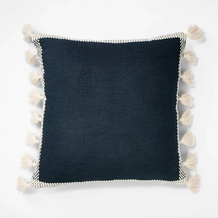 Threshold Studio McGee 20x20 Navy Blue Woven Tassel Throw Pillow