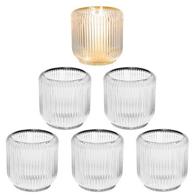 Co.Life Clear Ribbed Glass Candle Holders 3.5" – Set of 6 for Votive & Tea Lights