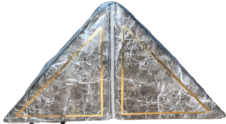 Set of 2 Gray White Marble Bookends with Gold Accent Corners 5x5x7.25
