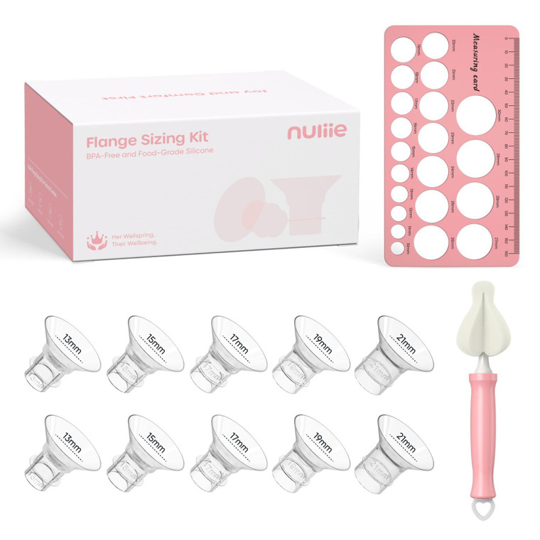 Nuliie Silicone Breast Pump Flange Insert Kit – 13–21mm, 10-Piece, 24mm Shield