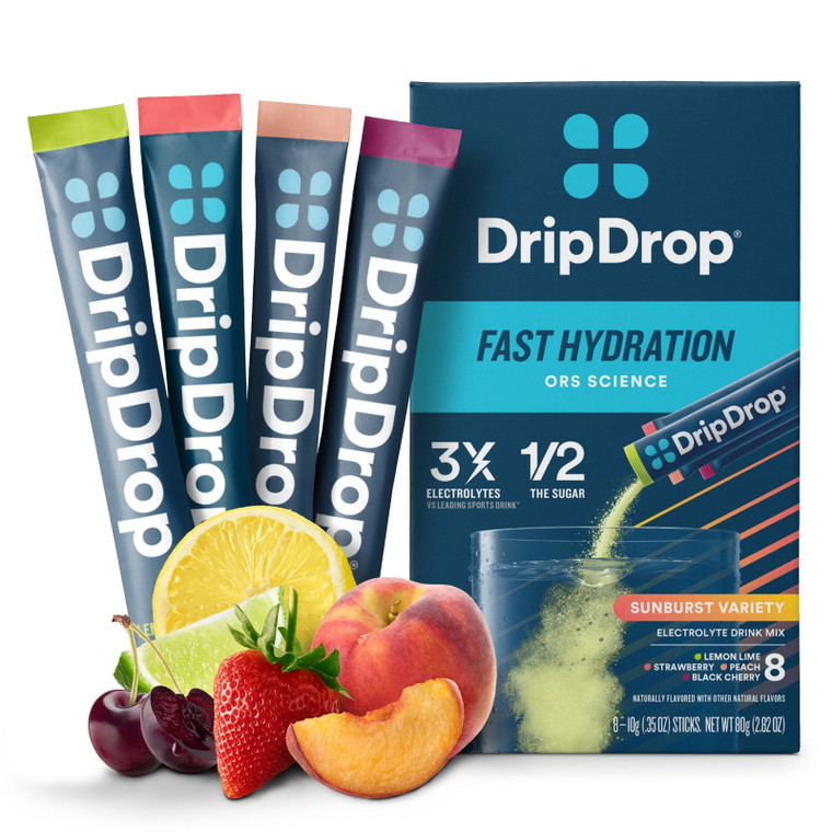 DripDrop Sunburst Electrolyte Powder Mix – 8-Count Variety Pack
