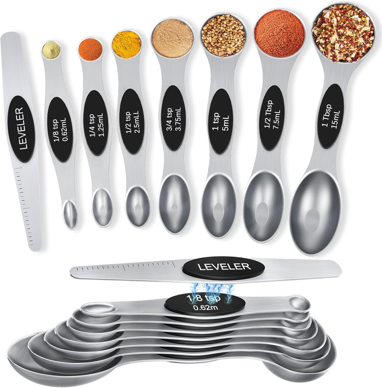 Bananabay 8-Piece Magnetic Measuring Spoons Set – 304 Stainless Steel with Leveler