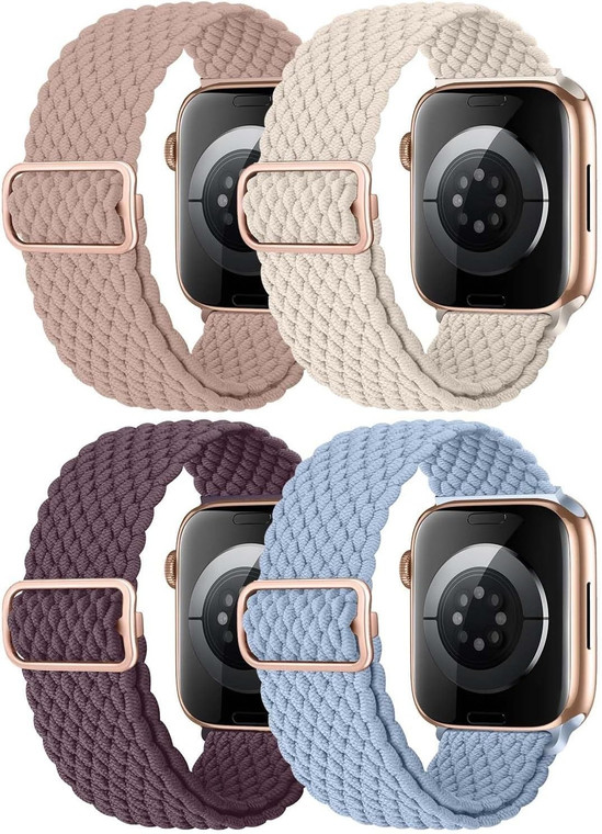 NIIZERO 4-Pack Stretchy Nylon Solo Loop Bands for Apple Watch 38/40/41mm