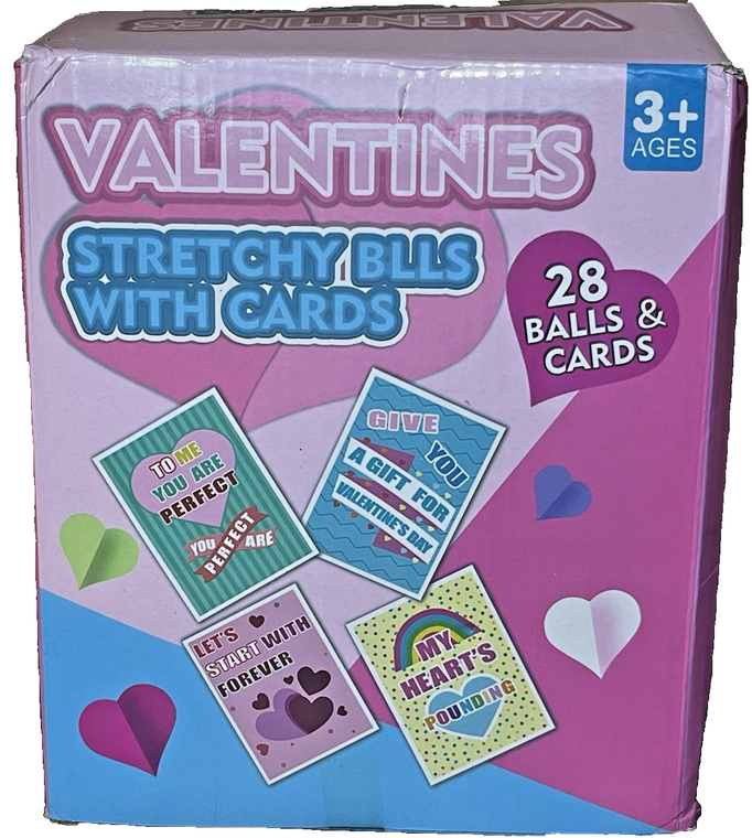 28-Pack Valentine Stretchy Squishy Stress Balls with Cards – Kids Party Favors