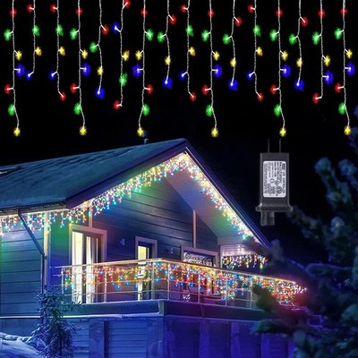 HISHINY 400 LED Icicle Christmas Lights 32ft – 8 Modes, Timer, Multicolor