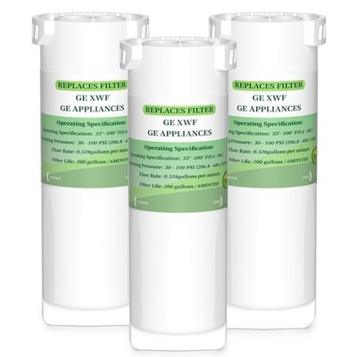 NAINCR GE XWF Refrigerator Water Filter 3-Pack – No Chip, NSF Certified