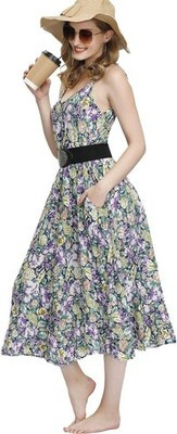 BUENOS NINOS Purple Floral Boho Maxi Dress with Pockets – Size M
