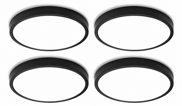 4-Pack 7" 18W 6500K LED Flush Mount Ceiling Light – Black, Wet Rated