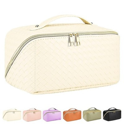 TBOLINE Large Travel Makeup Bag – White Checkered Waterproof PU Leather Organizer