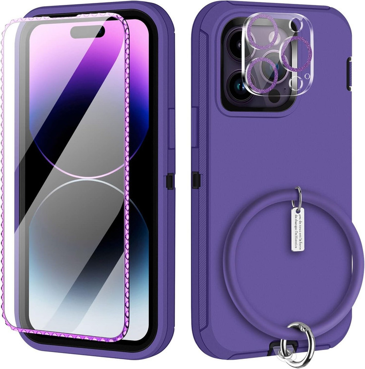 Wollony iPhone 14 Pro Max Purple Heavy-Duty 3-in-1 Rugged Case & Screen Protector