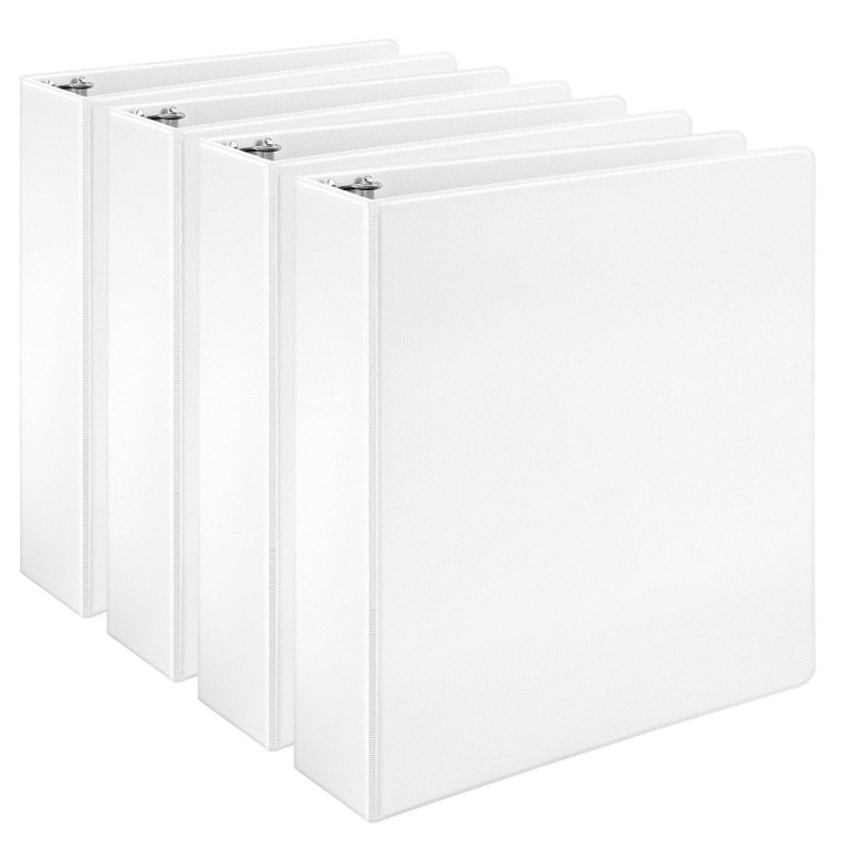 AmazonBasics 2" D-Ring Binder 4-Pack – 500 Sheet White Letter Binders