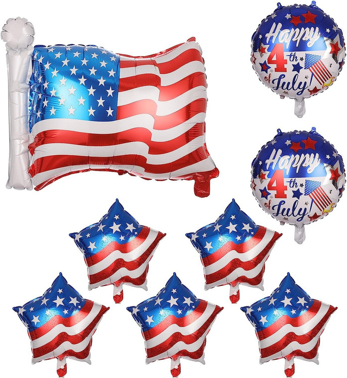PBPAO 8-Pack 4th of July Patriotic Foil Balloons – Stars & Stripes Design