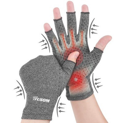 Fingerless Arthritis Compression Gloves – Anti-Slip, Grey, Medium (Unisex)