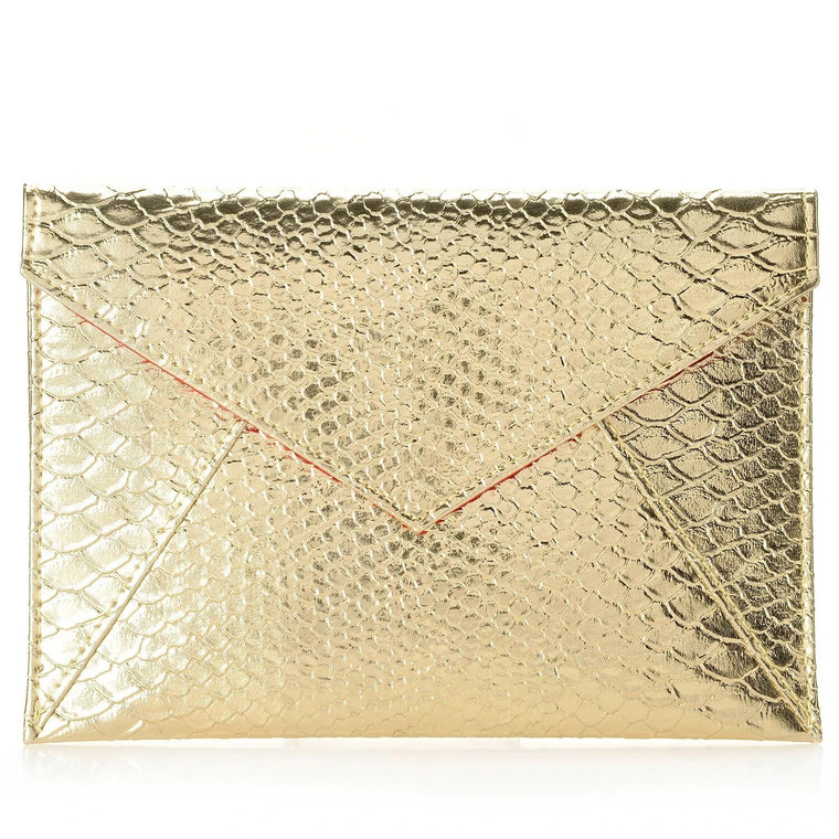 SKINN Dimitri James Gold Python Envelope Clutch Bag 8x5.5" - New