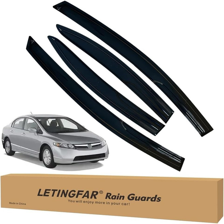 LETINGFAR Honda Civic 2006-2011 Tape-On Rain Guards Window Visors 4-Piece Set