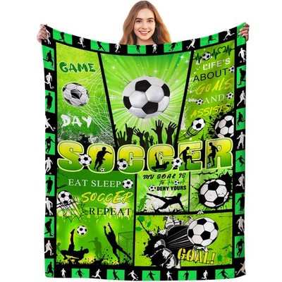 Jonecea Soccer Flannel Throw Blanket 60"x80" Anti-Pill Soft Cozy Fan Gift