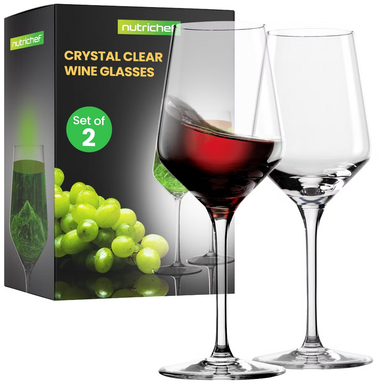 NutriChef 2-Piece Hand-Blown Lead-Free Crystal Wine Glass Set 7oz