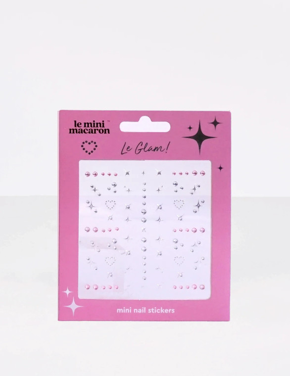 FAZI Le Mini Macaron Y2K Nail Art Stickers – Pink Rhinestone Hearts & Stars