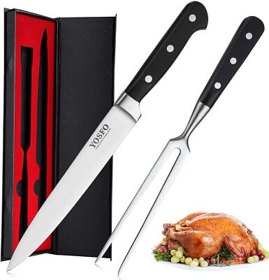 Yosfo 8" Professional Carving Knife & Fork Set – 7Cr17MoV Steel, 58+ HRC