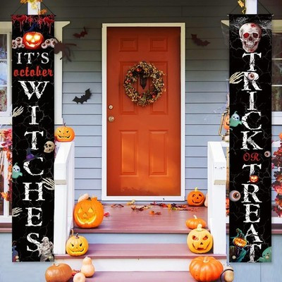 FSFLAG Halloween Porch Banners 74" Trick or Treat & It's October Witches 2pc Set