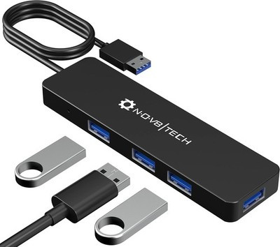 Nov8tech 4-Port USB 3.0 Hub – 5Gbps, 2ft Cable, Plug and Play