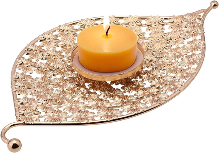 HOVTOV Gold Iron Pillar Candle Holder Plate 9.8" Wedding Centerpiece