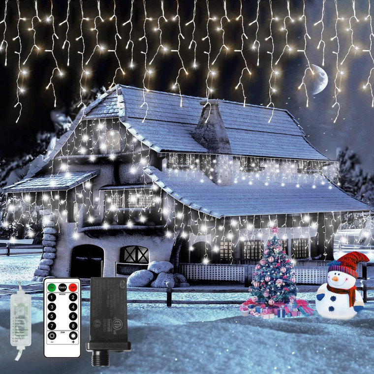 Goupfafa 720 LED Icicle Christmas Lights 37.41ft – Remote & 8 Modes