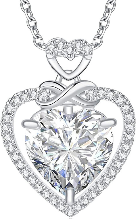 Infinity Heart CZ Pendant Necklace for Women – Rhodium, Adjustable 19"–21"