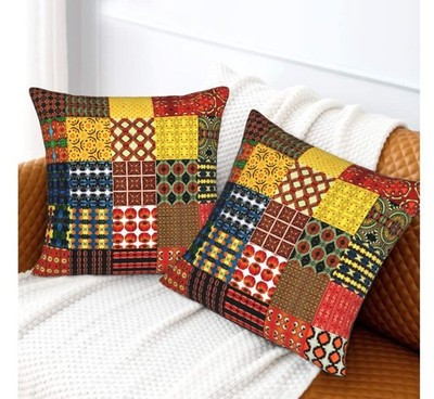 Chenfly Boho Mandala Quilted Throw Pillow Covers 18x18 Brown Linen 2-Pack