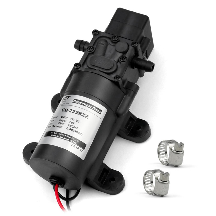 Heoneki 12V DC Diaphragm Water Pump – 42 PSI 0.7GPM Self-Priming (Open Box)