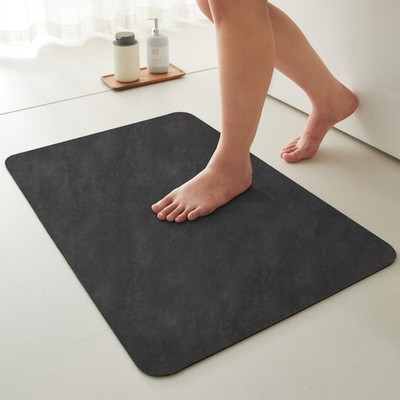 TYUU Black 16x24 Non-Slip Quick-Dry Bath Mat with Rubber Backing